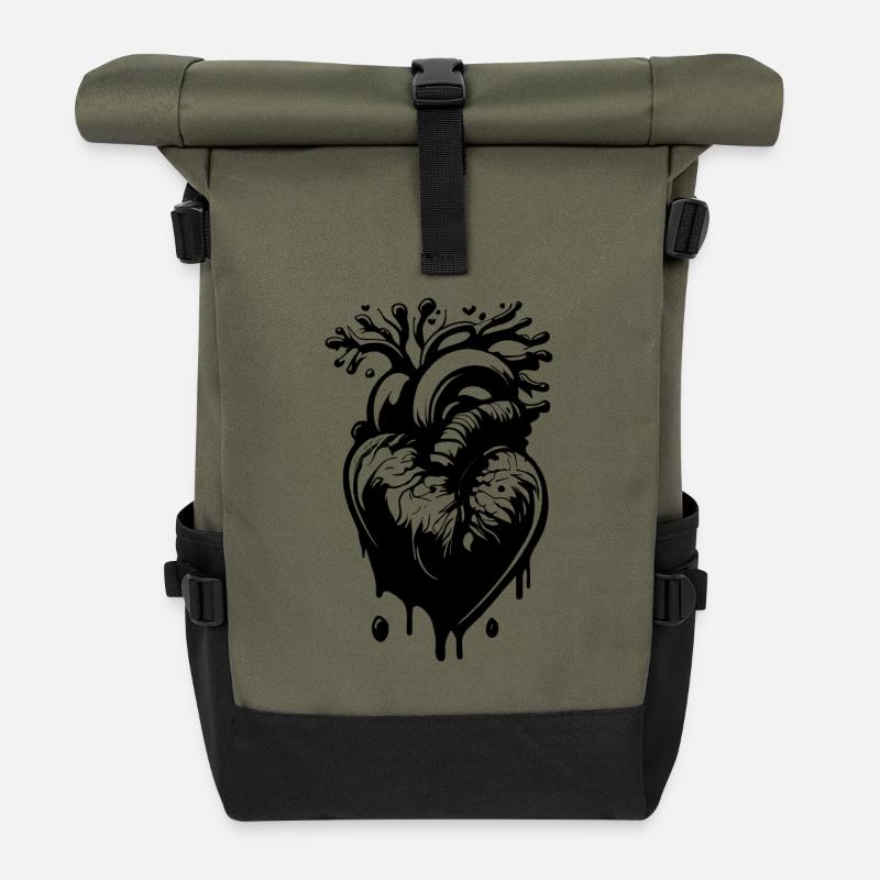 Heart with drops and veins - Roll Top Backpack - olive/black