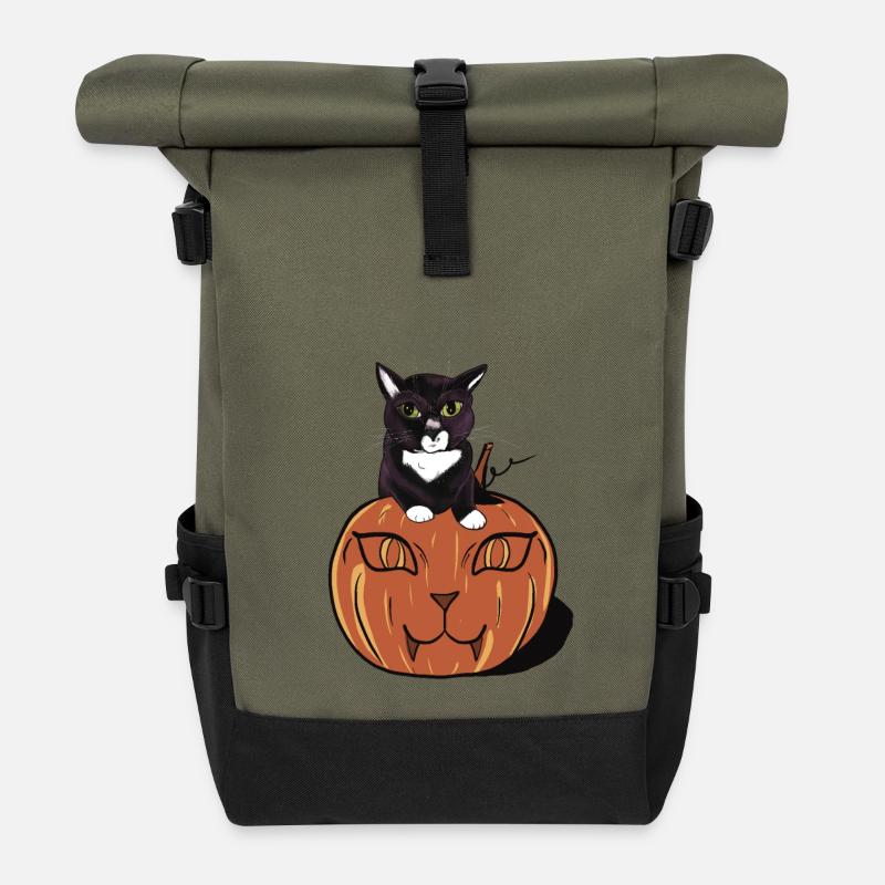 Halloween Schwarze Katze - Rolltop Rucksack - Olive/Schwarz