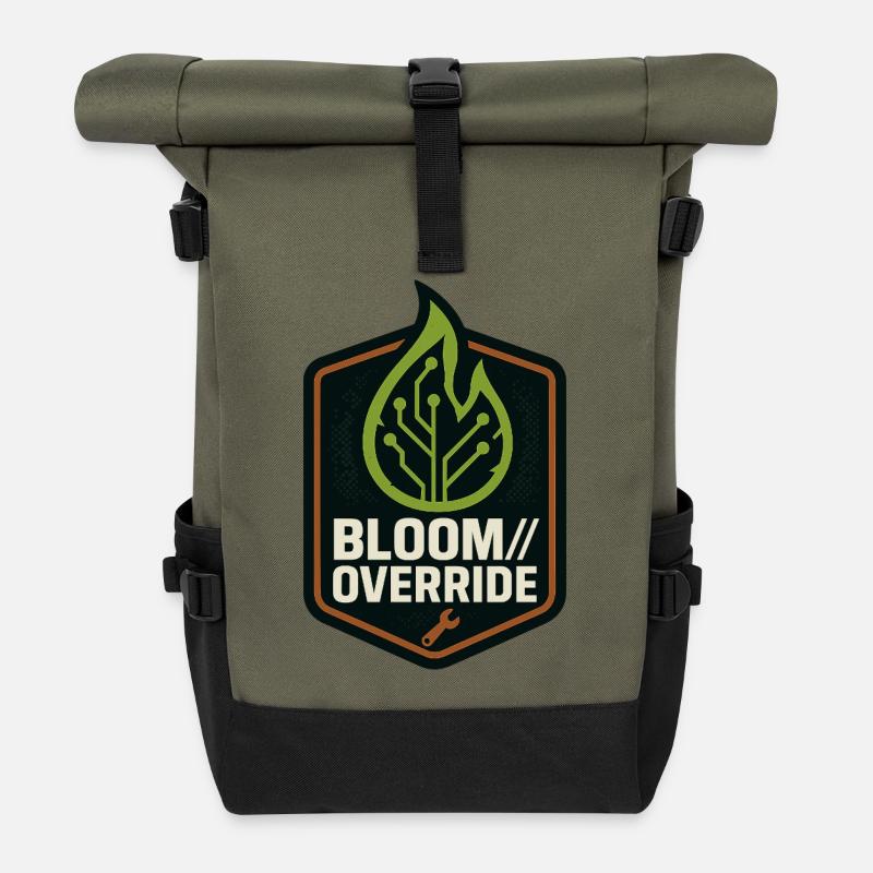Bloom // Override – Emblème Solarpunk - Sac à dos roll top - olive/noir