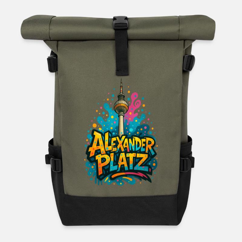 Alexanderplatz Berlin Graffiti City Design - Roll Top Backpack - olive/black