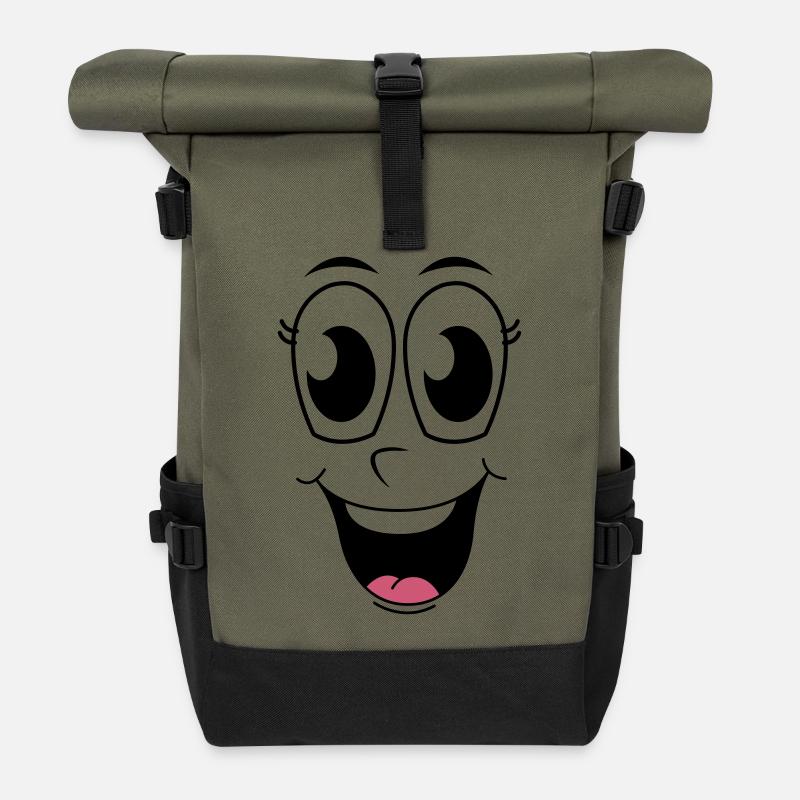 Happy Face  - Roll Top Backpack - olive/black