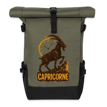Steinbock Sternzeichen - Astrologie - Rolltop Rucksack - Olive/Schwarz - Vorne
