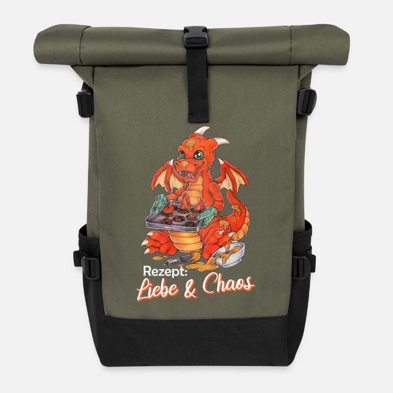 Witziger Drache Plätzchen Backen Weihnachten - Rolltop Rucksack - Olive/Schwarz
