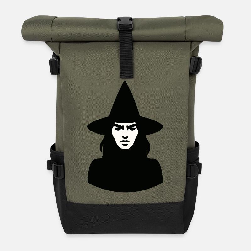 Hexe mit Hut - Rolltop Rucksack - Olive/Schwarz