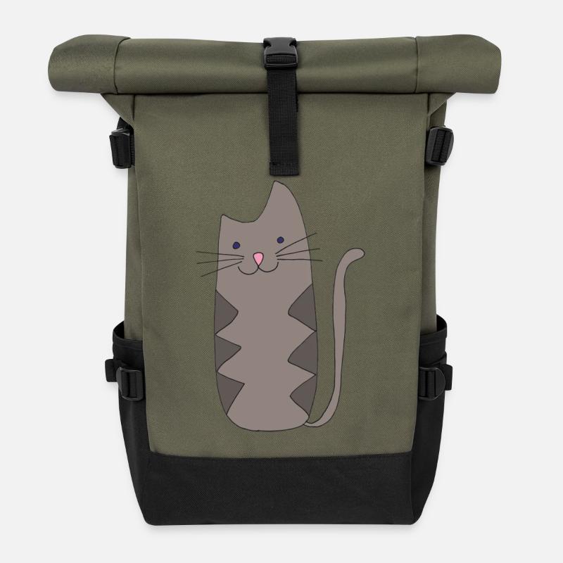 Zigzag Cat Grey - Sac à dos roll top - olive/noir