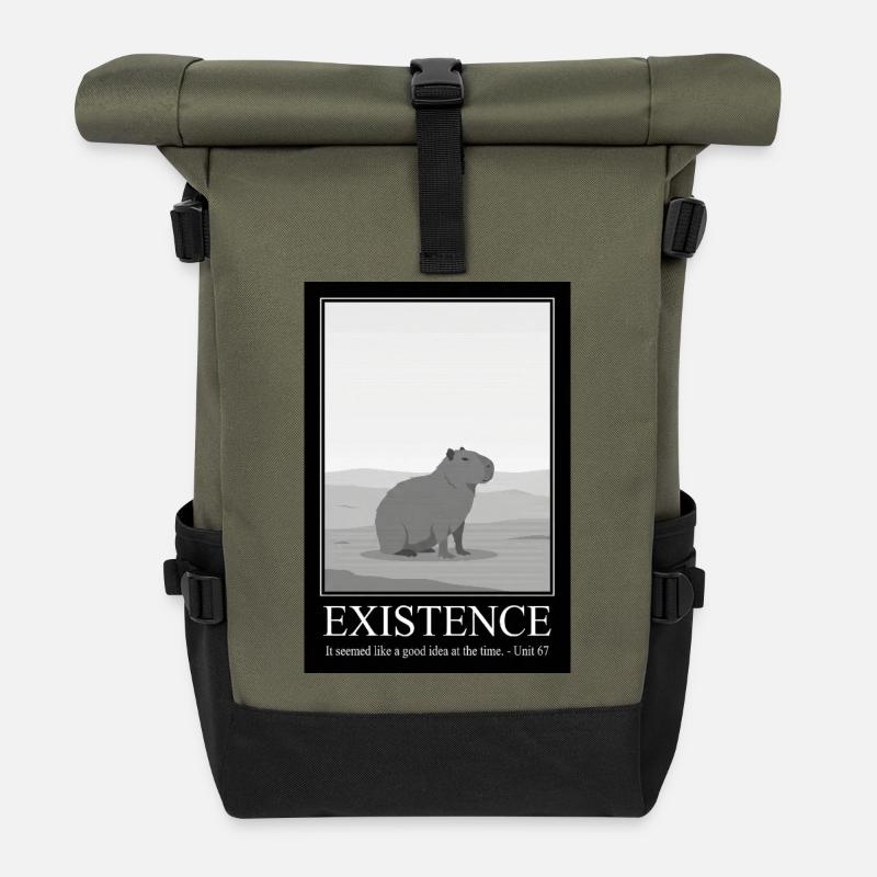 Funny Existence Quote - Capybara Sarcasm - Roll Top Backpack - olive/black