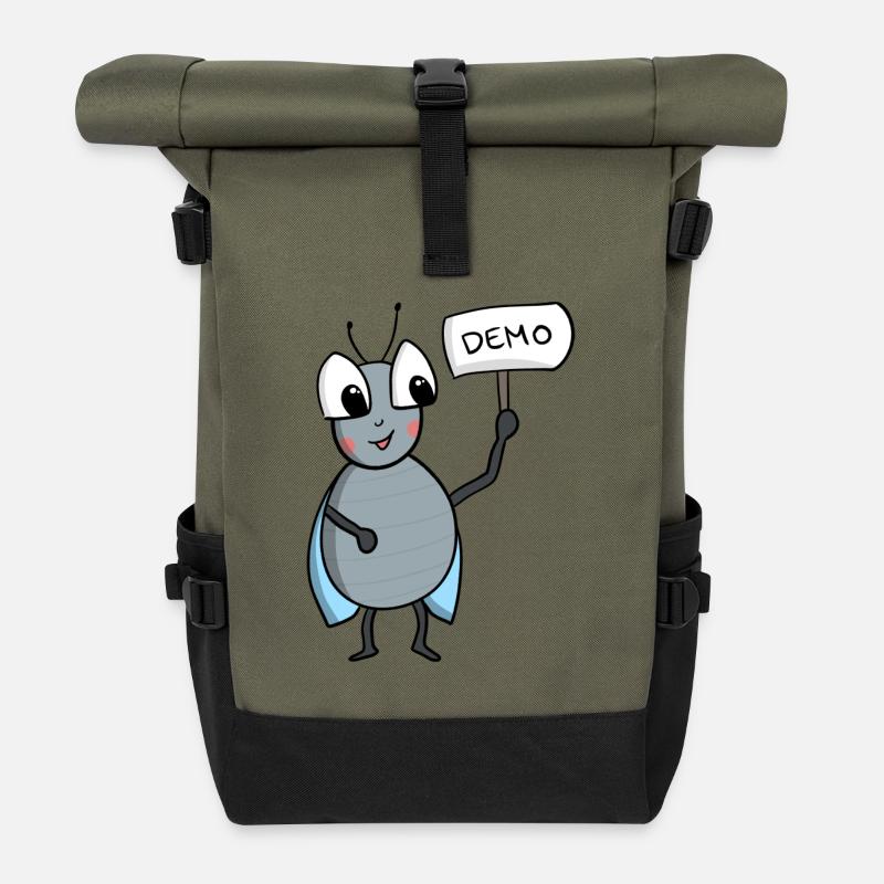 Fliege mit DEMO Schild - Rolltop Rucksack - Olive/Schwarz