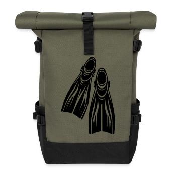 Geräteflossen Taucher Tattoo Logo Style - Rolltop Rucksack - Olive/Schwarz - Vorne