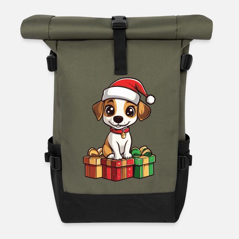 Jack Russel Terrier Chien Cadeaux de Noël - Sac à dos roll top - olive/noir