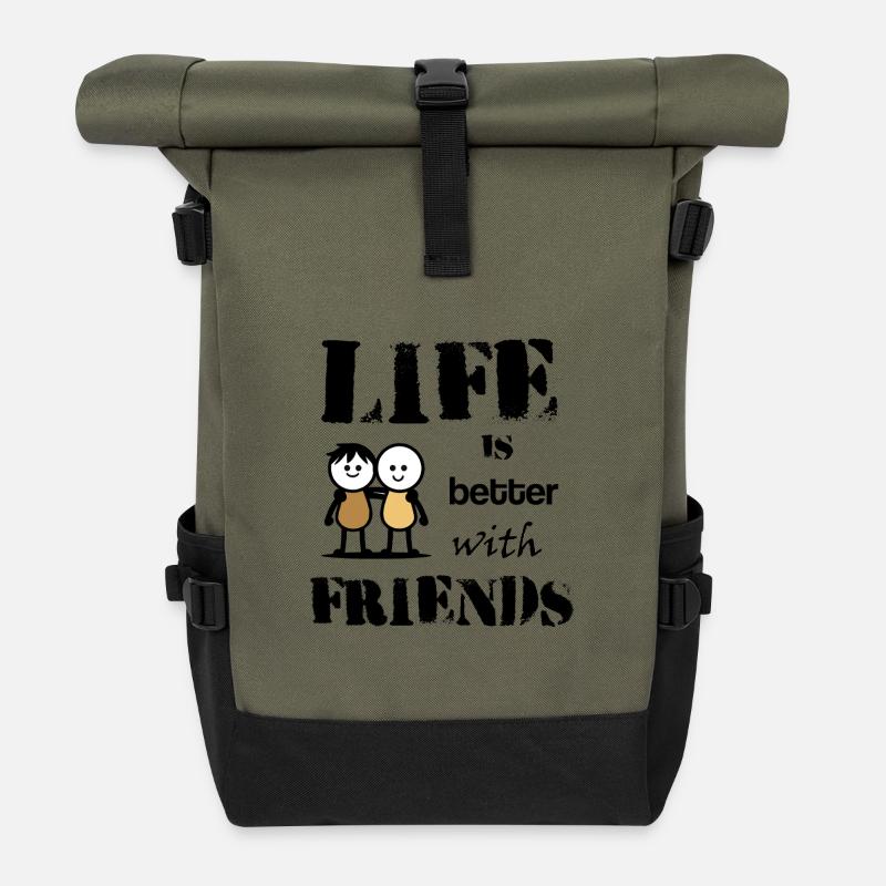 life_is_better_with_friends - Roll Top Backpack - olive/black