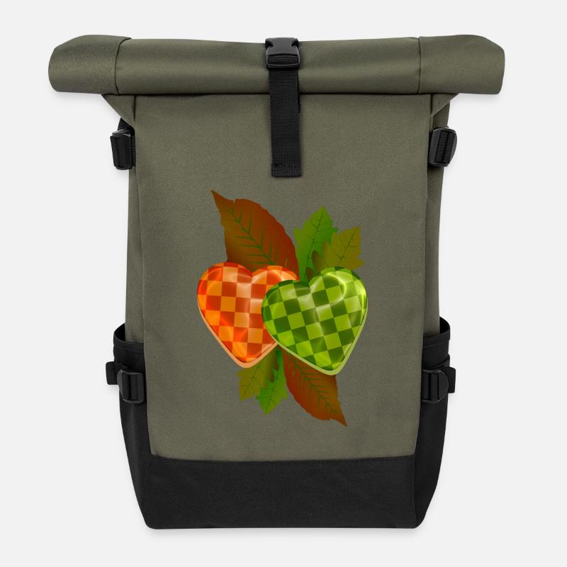 Kariertes Herz - Rolltop Rucksack - Olive/Schwarz