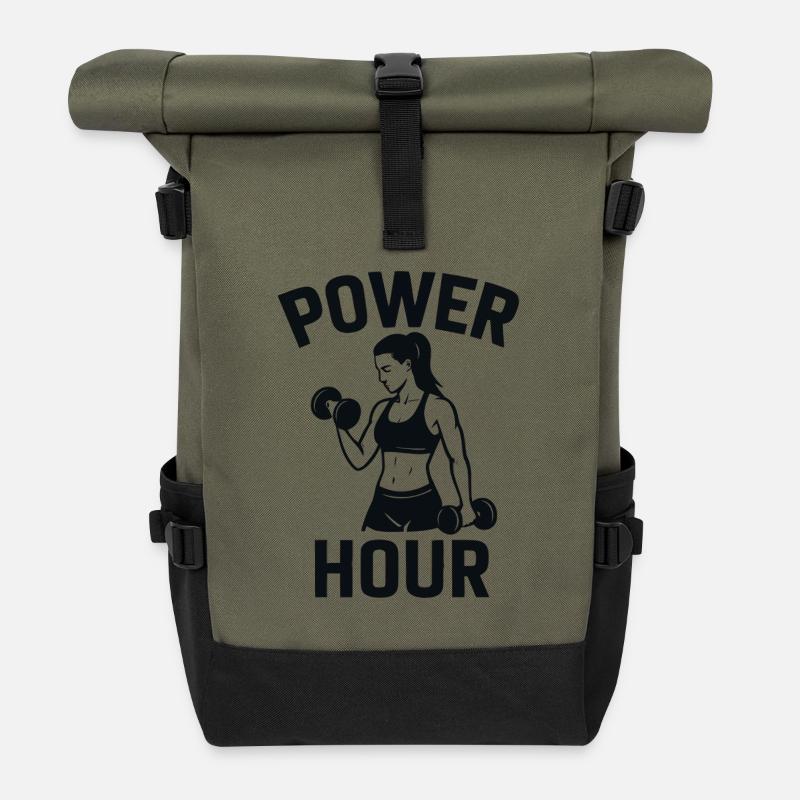 Power Hour Fitness Icon - Roll Top Backpack - olive/black
