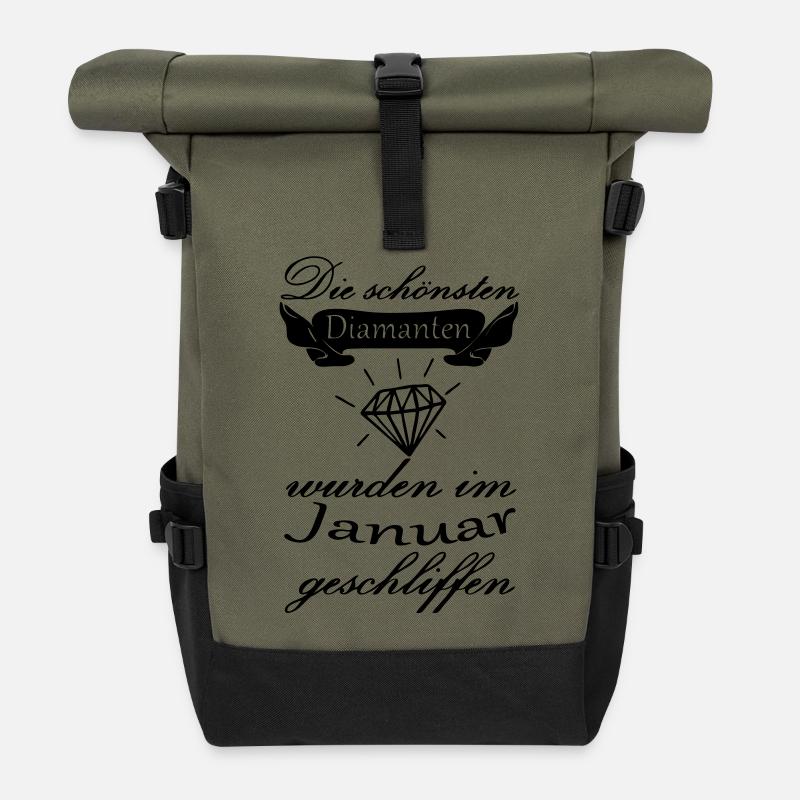 Januar Diamanten Geburtstag Geschenk Spruch - Rolltop Rucksack - Olive/Schwarz