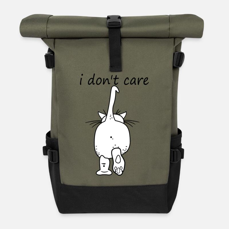 cat who cares - Roll Top Backpack - olive/black