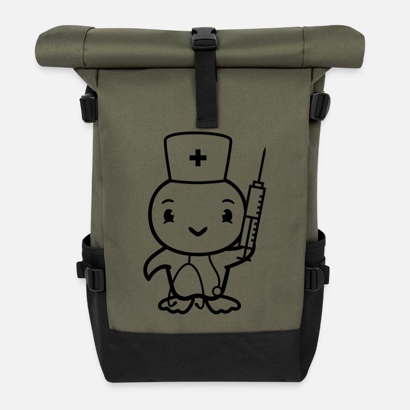 Ente Krankenschwester Küken Vogel Spritze spritzen - Rolltop Rucksack - Olive/Schwarz