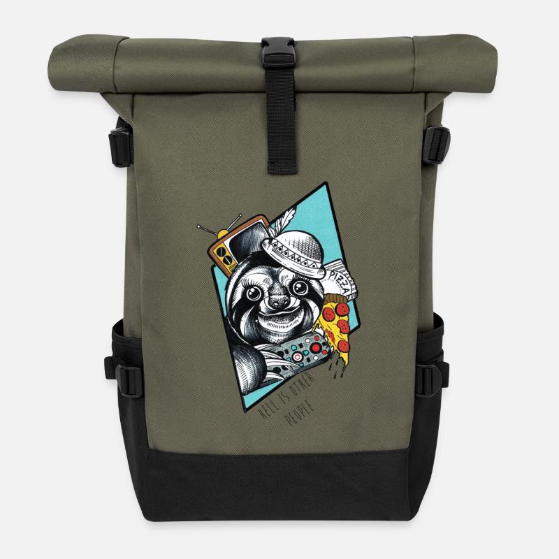 Pizza-Faultier - Rolltop Rucksack - Olive/Schwarz