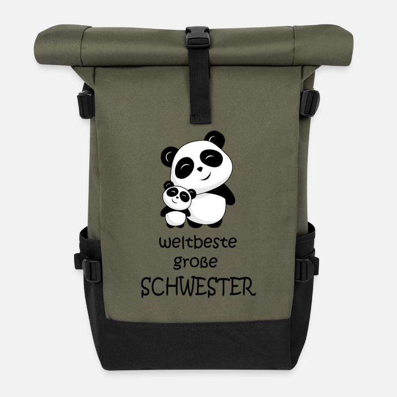 weltbeste große Schwester - Rolltop Rucksack - Olive/Schwarz