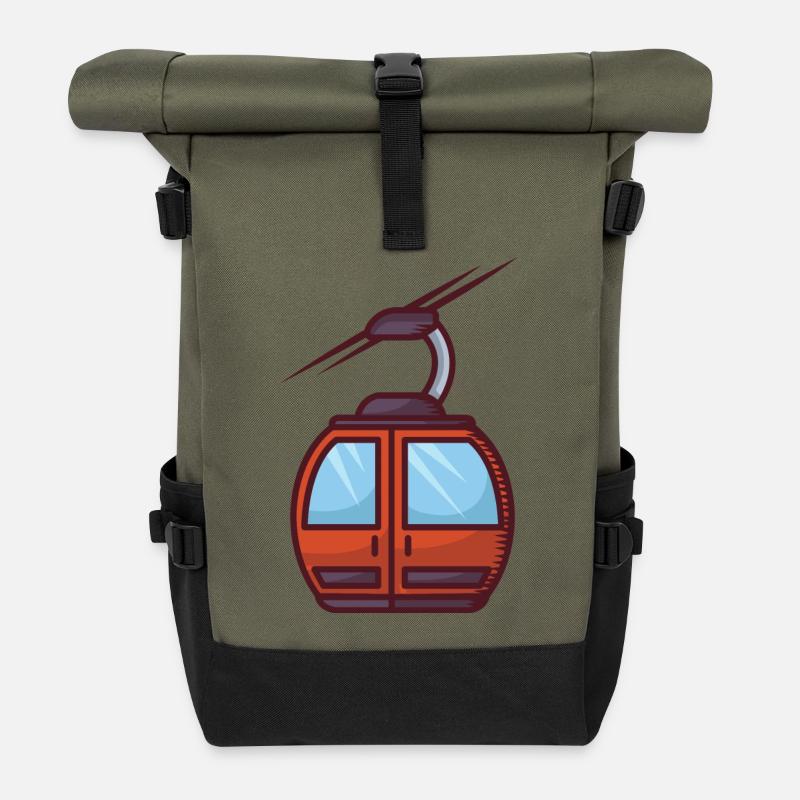 Faszinierende Seilbahn-Illustration - Rolltop Rucksack - Olive/Schwarz