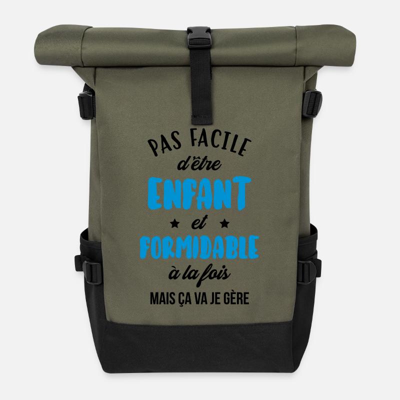 adolescent / enfant / ado / adolescente - Sac à dos roll top - olive/noir