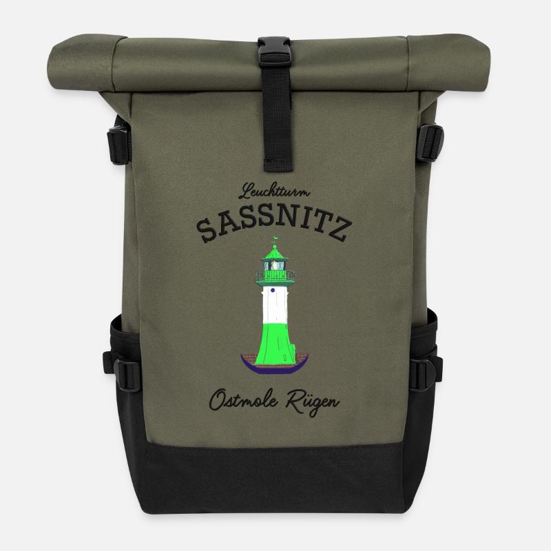 Insel Rügen, Leuchtturm Sassnitz, deutsche Ostsee - Rolltop Rucksack - Olive/Schwarz