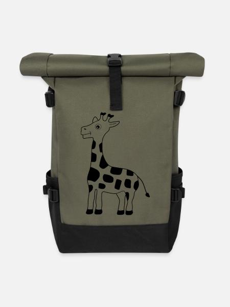 Giraffe schwarz - Rolltop Rucksack - Olive/Schwarz