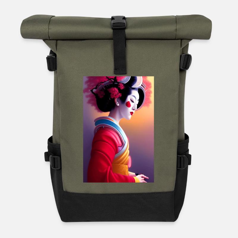 Geisha 8 - Roll Top Backpack - olive/black