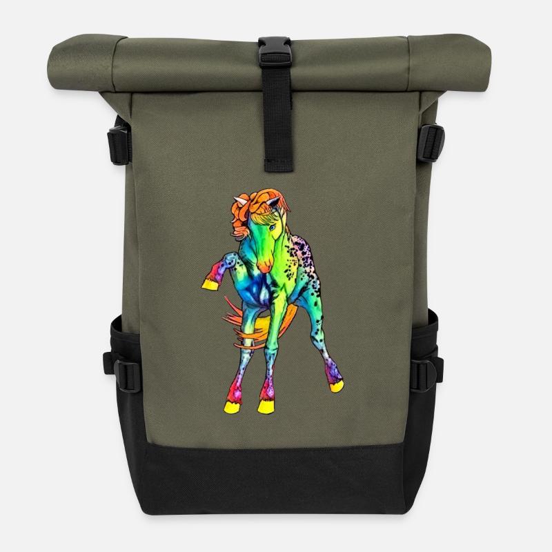 neon Pferd - Rolltop Rucksack - Olive/Schwarz