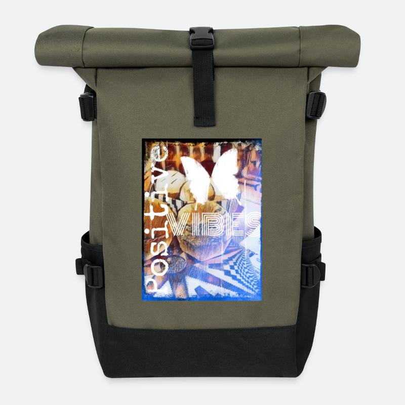 Positive Vibes - Roll Top Backpack - olive/black