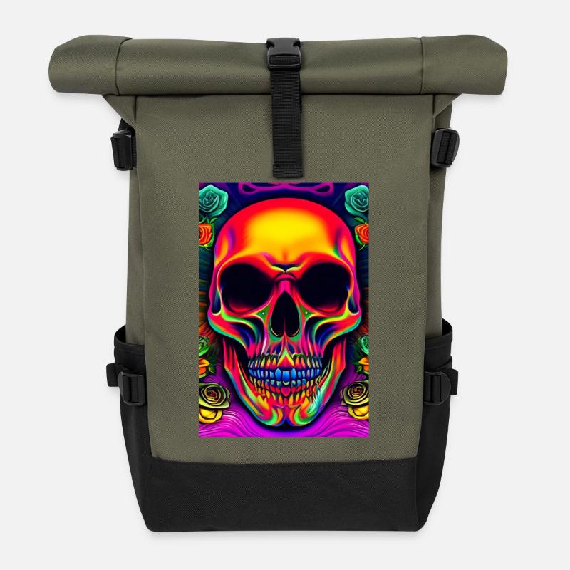 Abstrakte Totenkopf - Rolltop Rucksack - Olive/Schwarz
