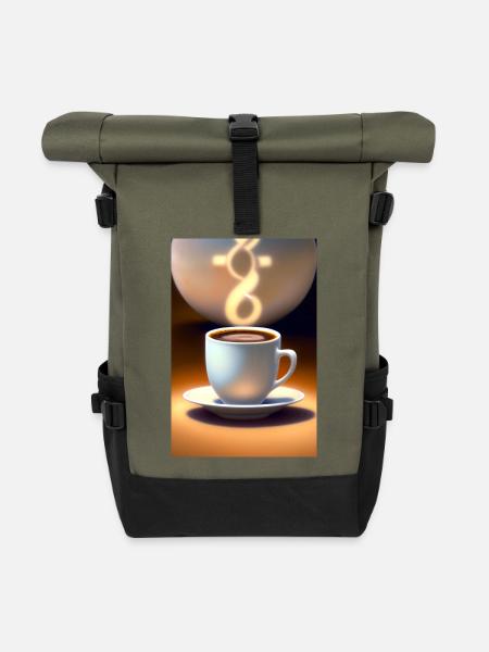Kaffee, Kaffeebohnen - Rolltop Rucksack - Olive/Schwarz