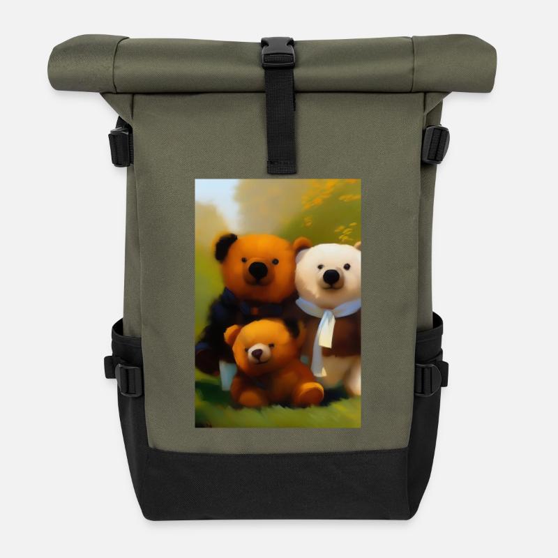Teddybär - Rolltop Rucksack - Olive/Schwarz