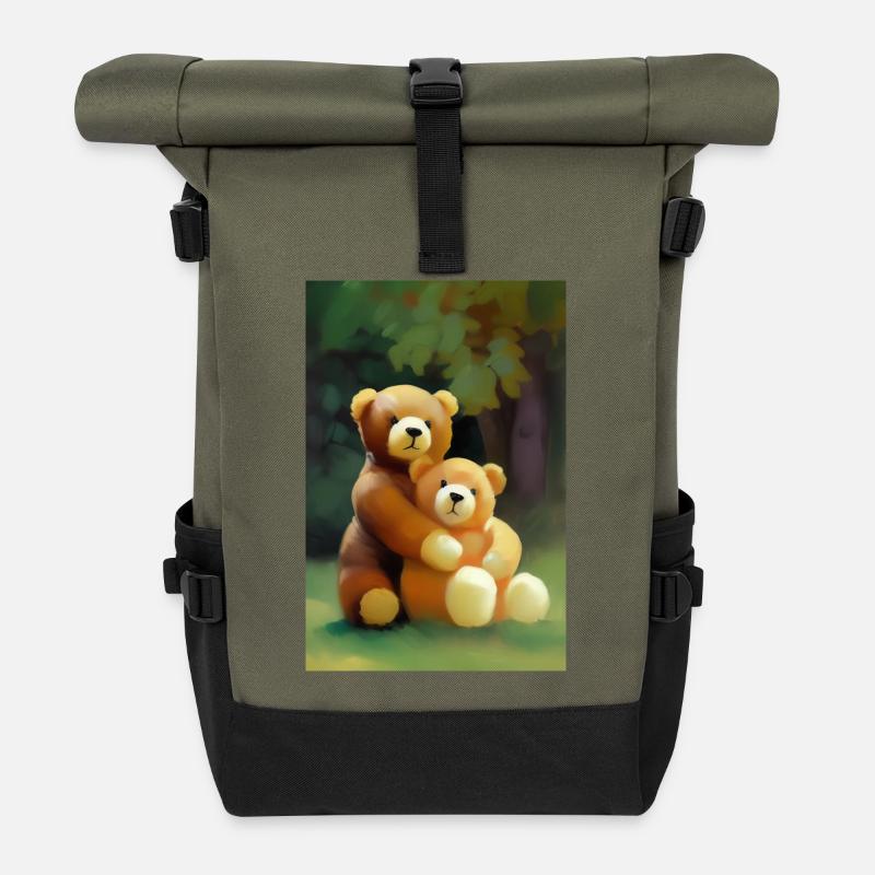 Teddybär - Rolltop Rucksack - Olive/Schwarz