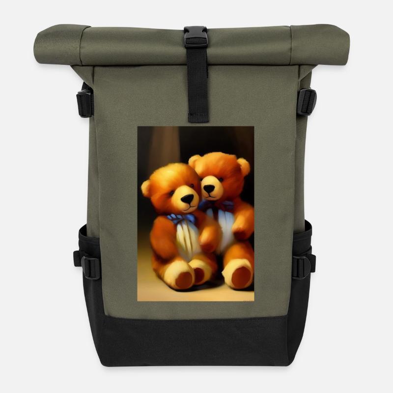 Teddybär - Rolltop Rucksack - Olive/Schwarz