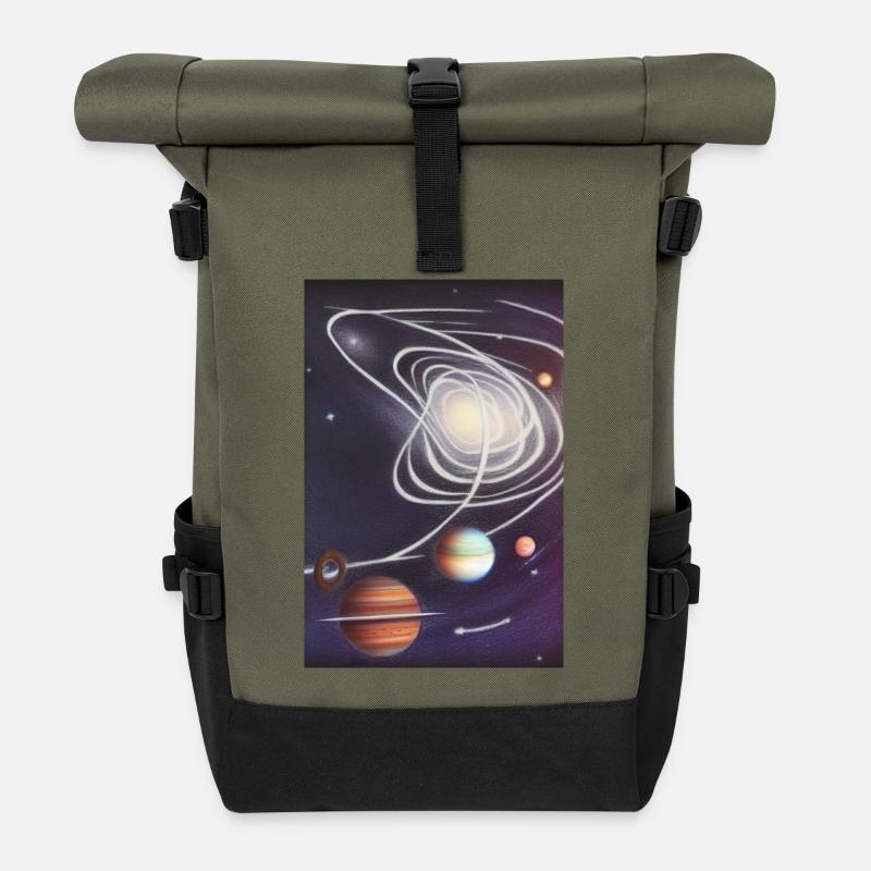 Weltall und Planeten - Rolltop Rucksack - Olive/Schwarz