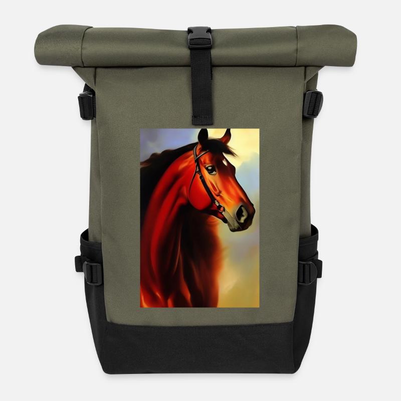 Pferdekopf Öl Malerei - Rolltop Rucksack - Olive/Schwarz