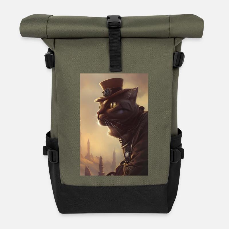 Mr cat - Roll Top Backpack - olive/black