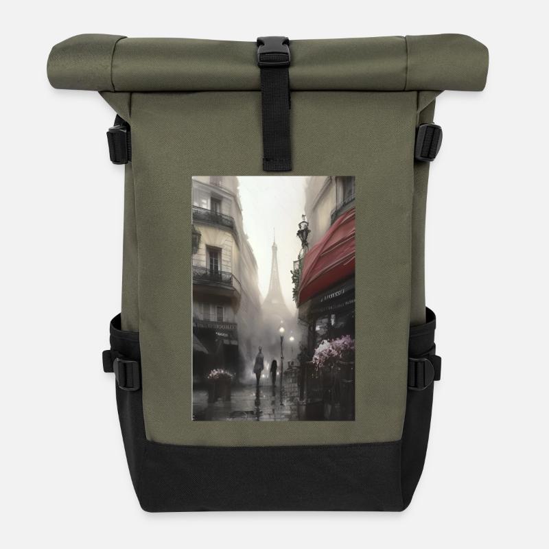 Paris in the rain - Roll Top Backpack - olive/black