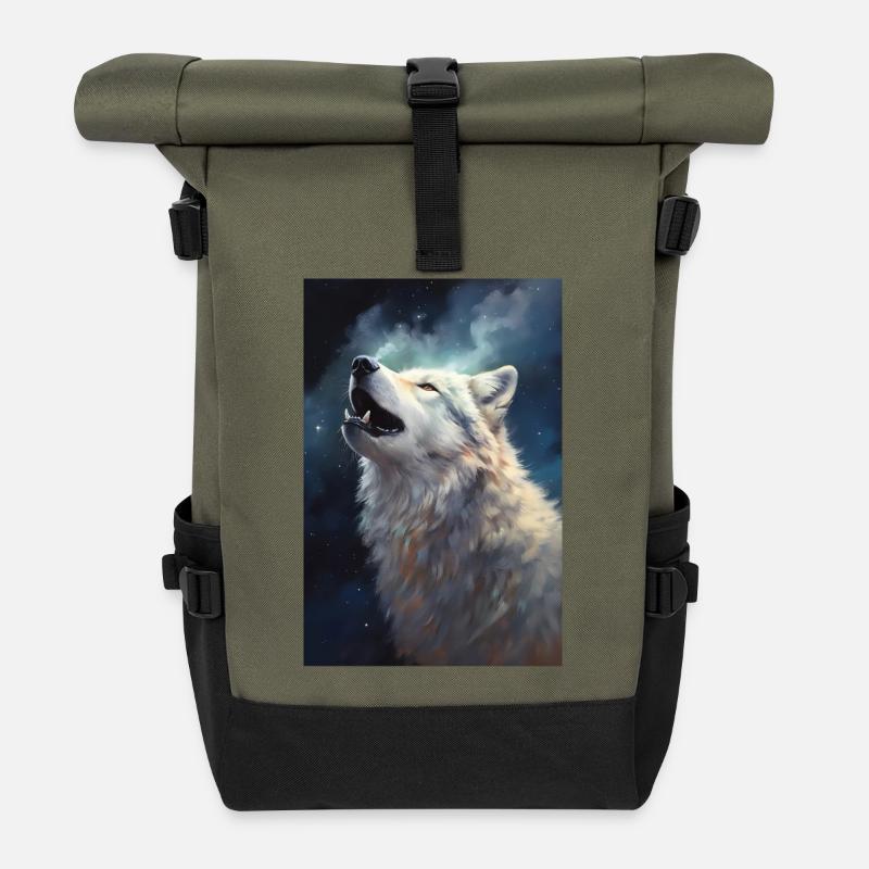Heulender weißer Wolf - Rolltop Rucksack - Olive/Schwarz