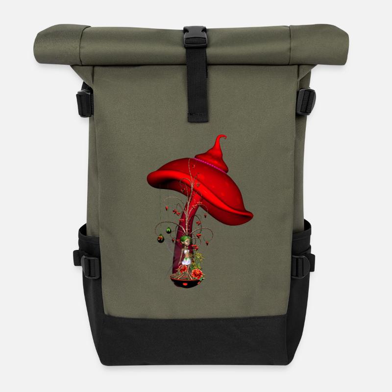 Niedliche Fee mit Baum und Herzen - Rolltop Rucksack - Olive/Schwarz