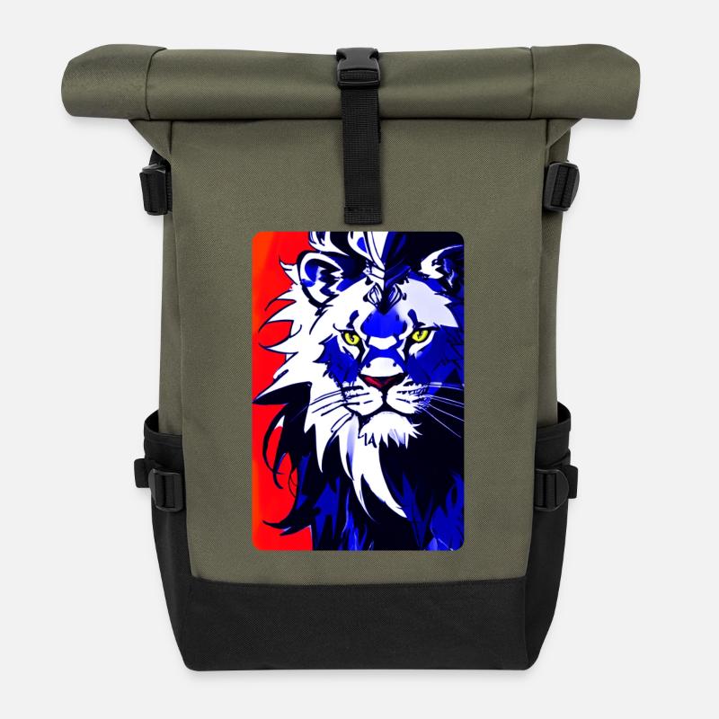 Blauer Löwe (Design1) - Rolltop Rucksack - Olive/Schwarz