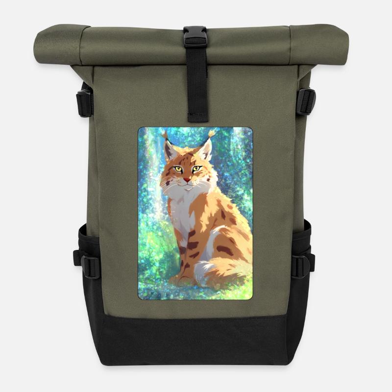 Luchs im Wald - Rolltop Rucksack - Olive/Schwarz