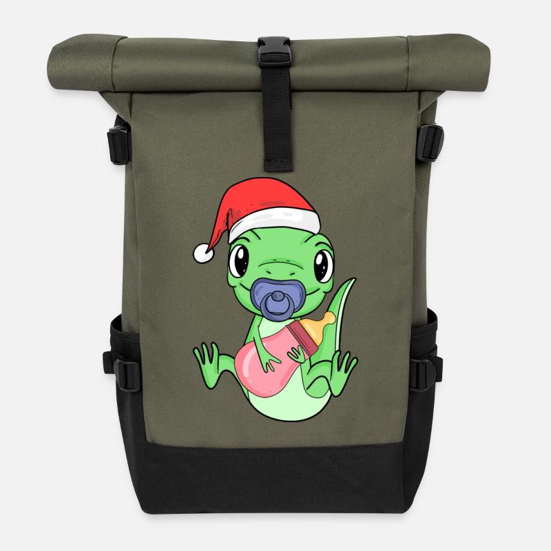 Lézard Bébé Noël - Sac à dos roll top - olive/noir