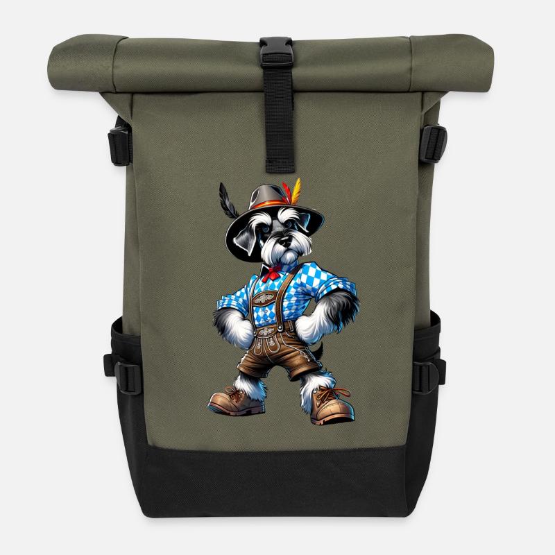 Schnauzer chien Bavière - Sac à dos roll top - olive/noir