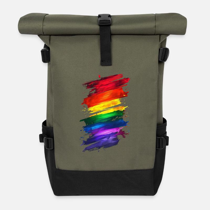 Abstraktes Rainbow Pride Design - Lebendige Kunst - Rolltop Rucksack - Olive/Schwarz