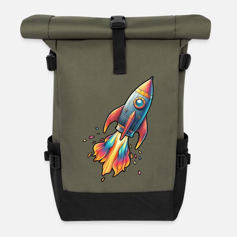 Farbenrakete mit Feuerfarben - Rolltop Rucksack - Olive/Schwarz