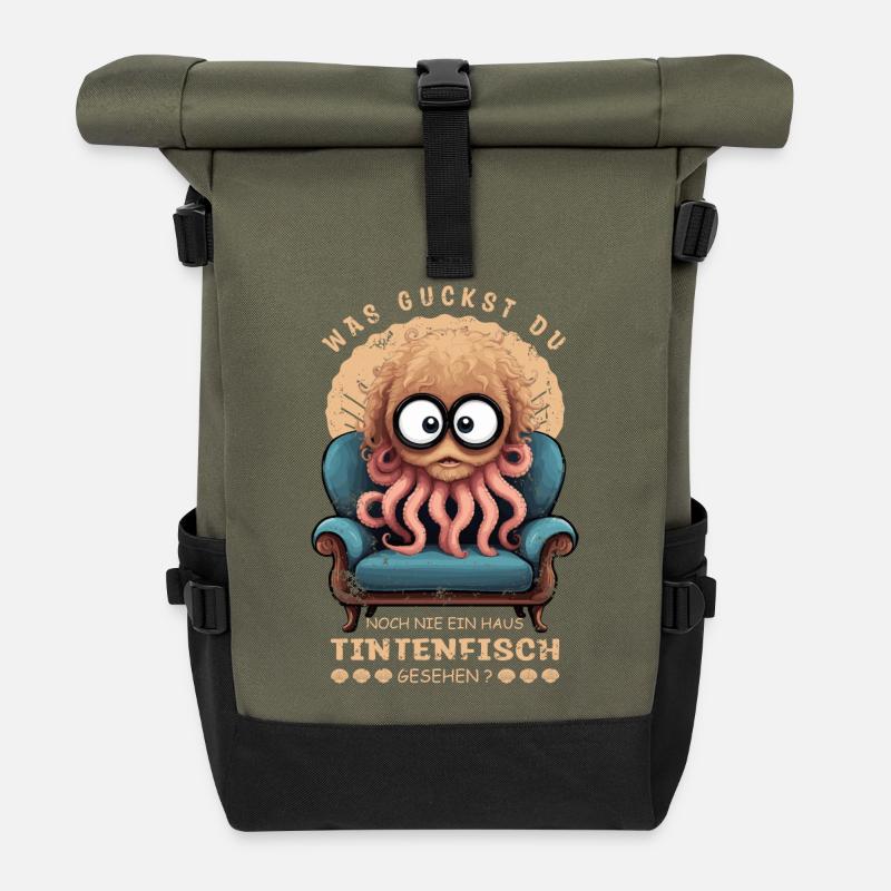 Lustige Tintenfisch - Rolltop Rucksack - Olive/Schwarz