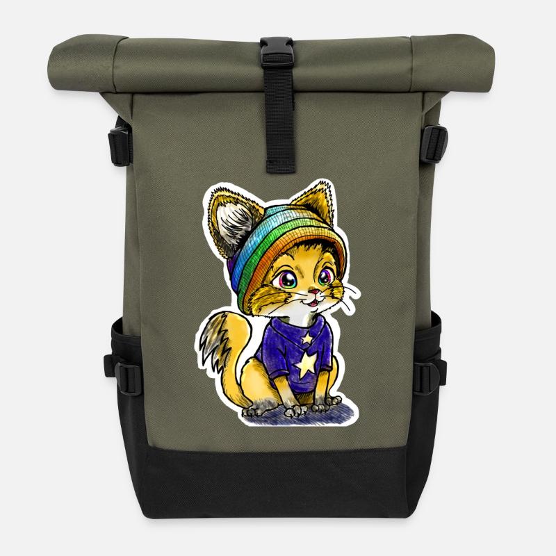 Rainbow Kitten - Roll Top Backpack - olive/black