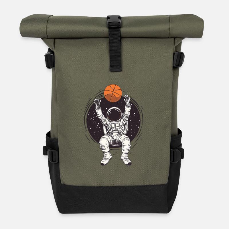 Astronaut Playing Basketball in Space - Fun design - Roll Top Backpack - olive/black