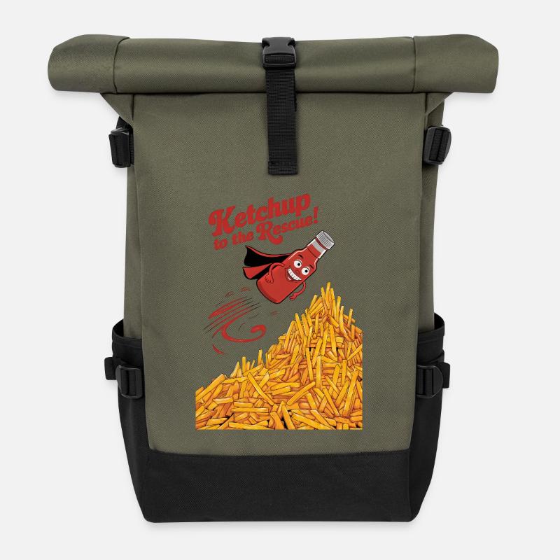 Ketchup to the Rescue - Roll Top Backpack - olive/black