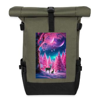 Neon-Winterhirsch-Traum - Rolltop Rucksack - Olive/Schwarz - Vorne